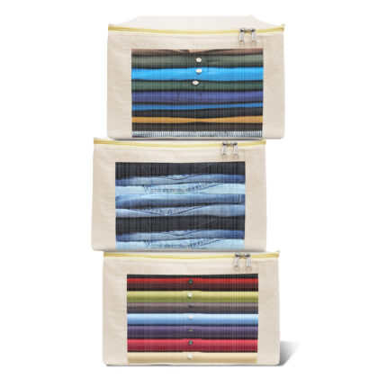 EliteOne Cotton Canvas Shirt Covers/Shirt Organizer for Wardrobe with Zip & Window 11 x 16 x 7 Inches, Pack of 3