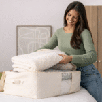 Extra Large Cotton Canvas Storage Bag 25x18x8 inch with Zipper, 4 Handles & Window for Sarees, Pillows, Blankets & Seasonal Clothes (Pack of 2) - Image 5